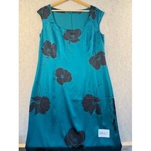 Ann Taylor Teal Floral Poppy Satin Sheath Dress Sleeveless Size 8